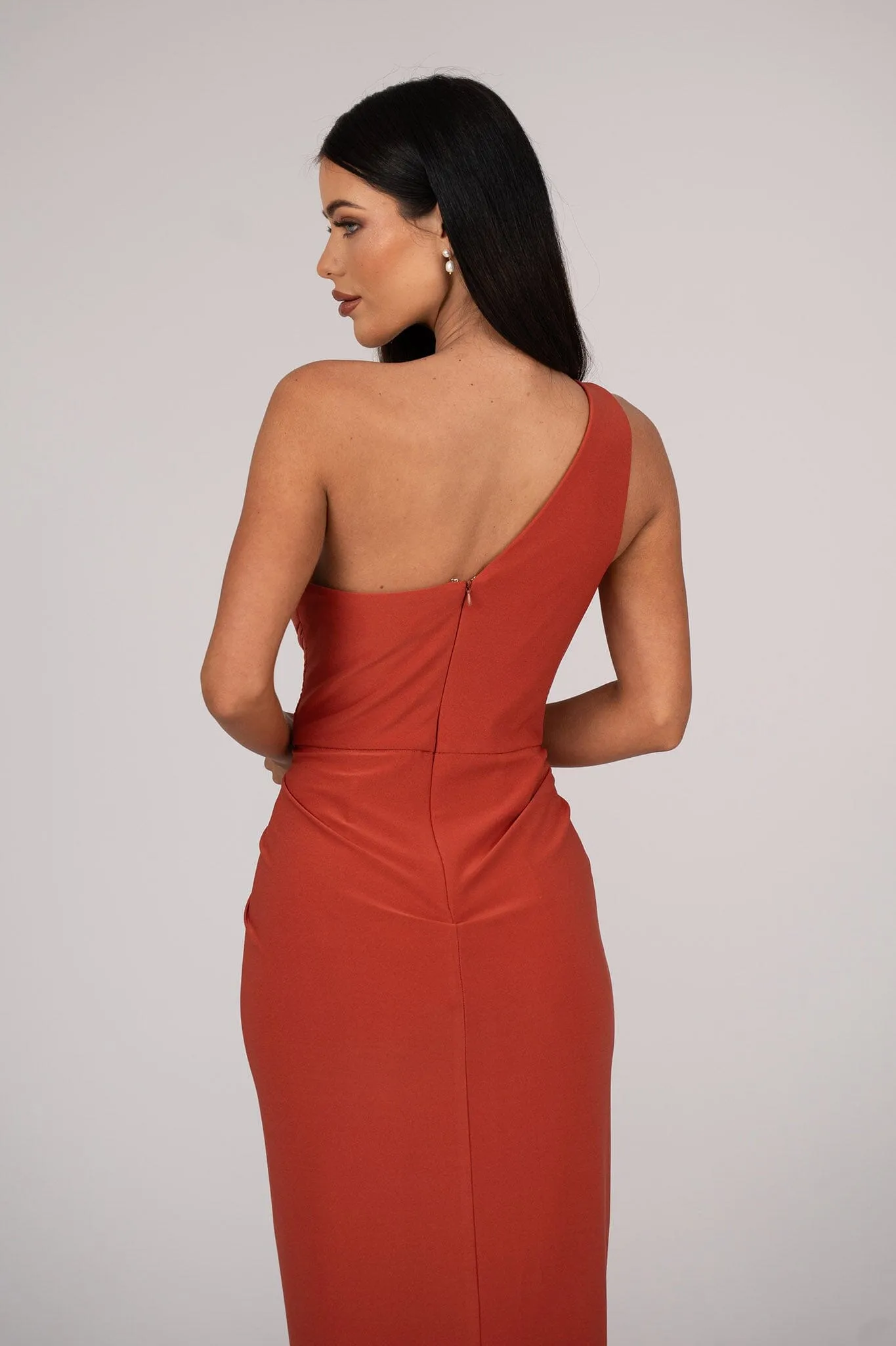 Hayden One Shoulder Midi Dress - Burnt Orange