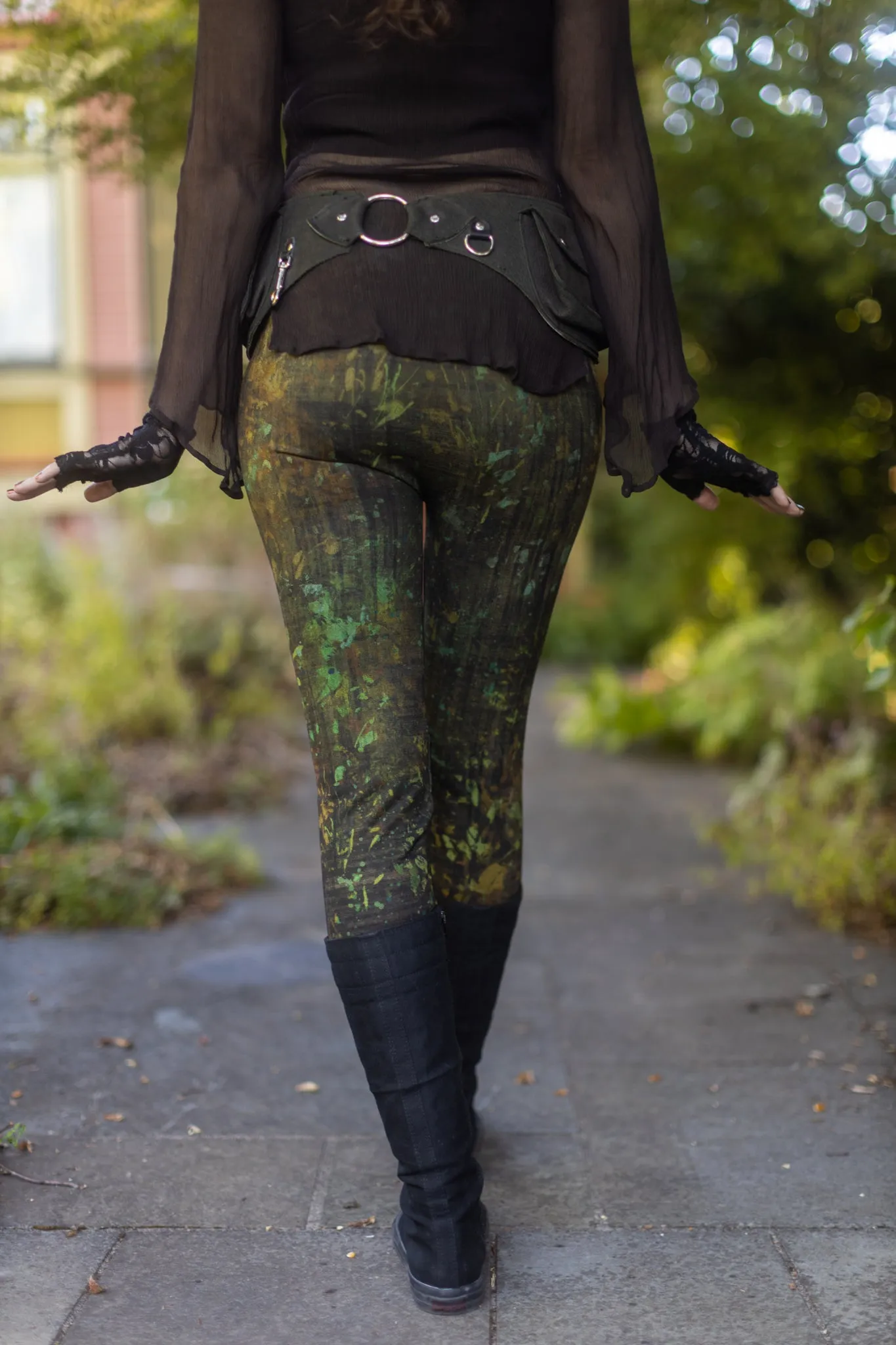 High Waisted Floral Leaf Confetti Printed Leggings