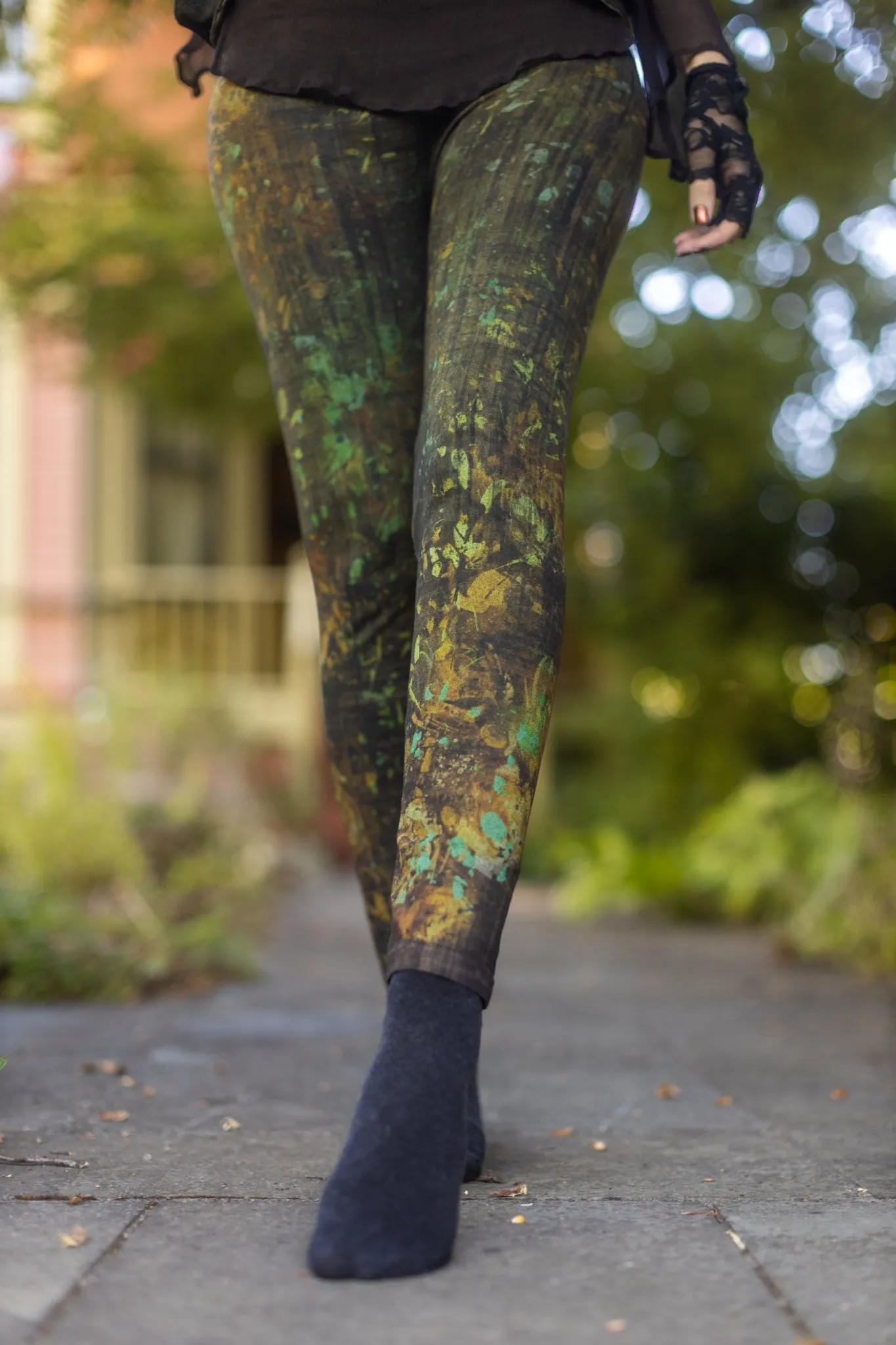 High Waisted Floral Leaf Confetti Printed Leggings