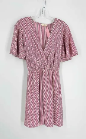 Hummingbird Size M White/Red Stripe Faux Wrap Dresses Dress