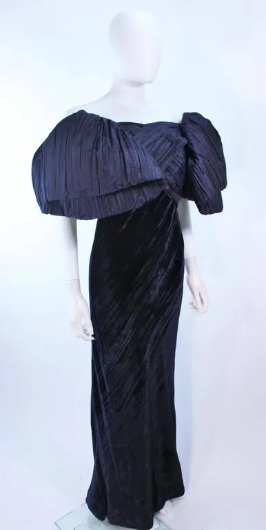 JACQUELINE DE RIBES Navy Velvet Gown Size 6-8