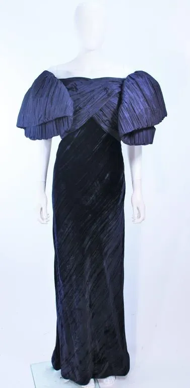 JACQUELINE DE RIBES Navy Velvet Gown Size 6-8