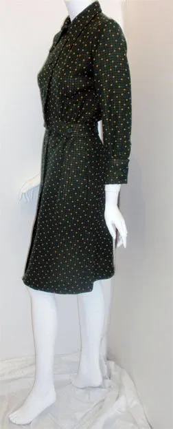 JAMES GALANOS 1970s 2 pc Green Wool Skirt Ensemble