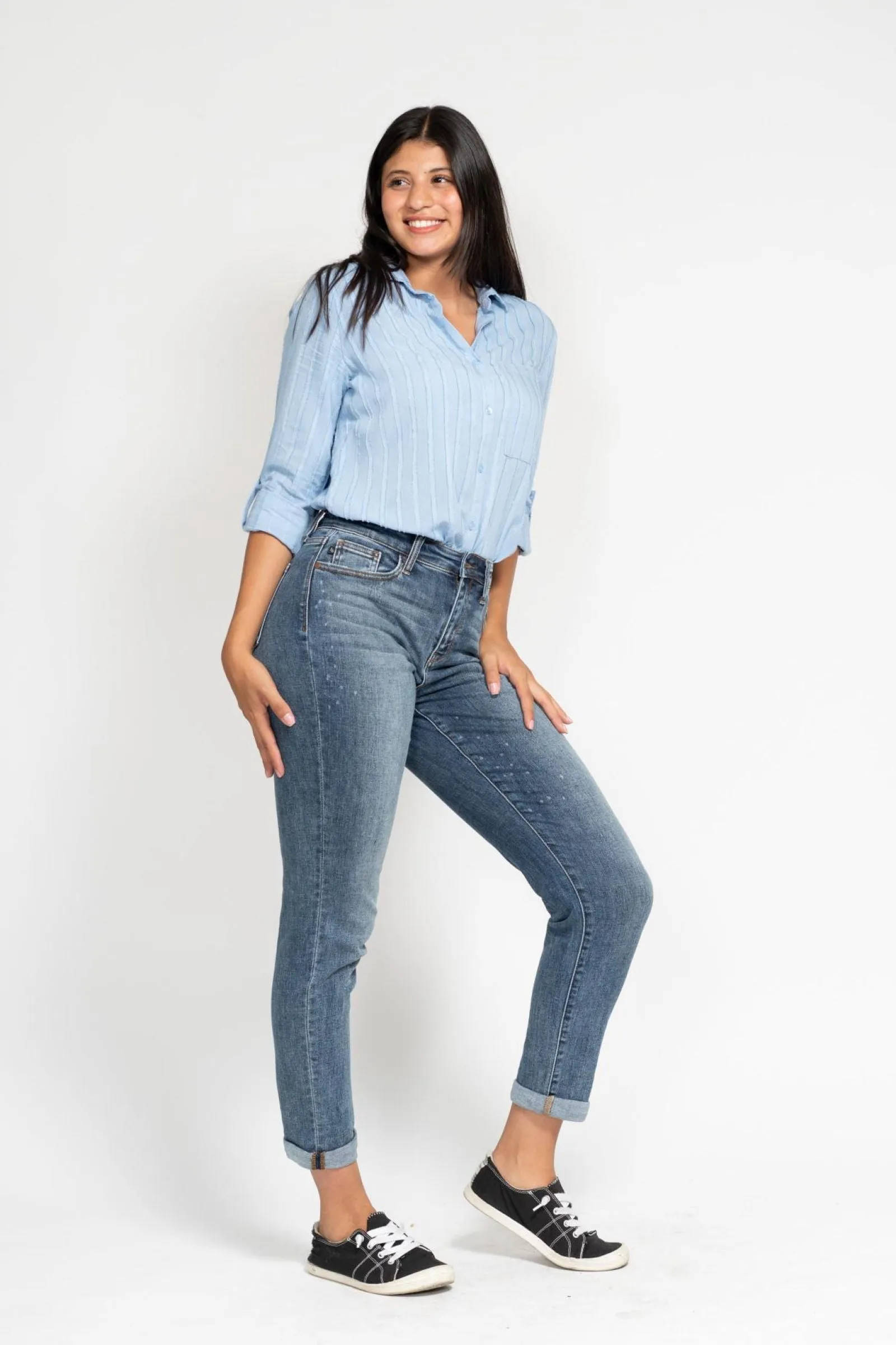 Judy Blue Reg/Plus High Waist Bleach Splash Boyfriend Jeans