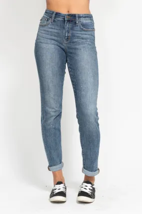 Judy Blue Reg/Plus High Waist Bleach Splash Boyfriend Jeans