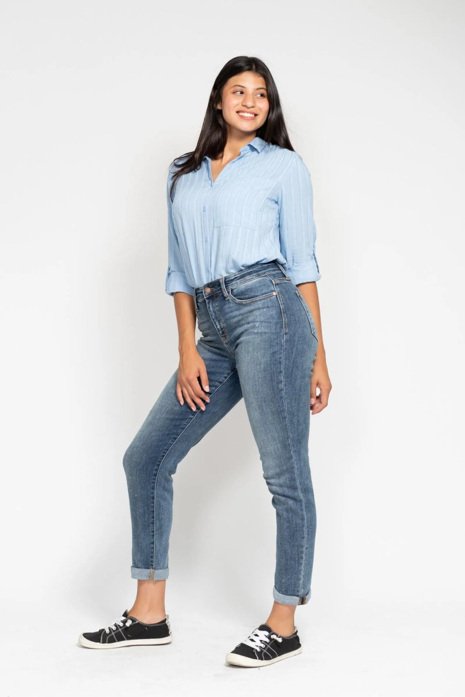 Judy Blue Reg/Plus High Waist Bleach Splash Boyfriend Jeans