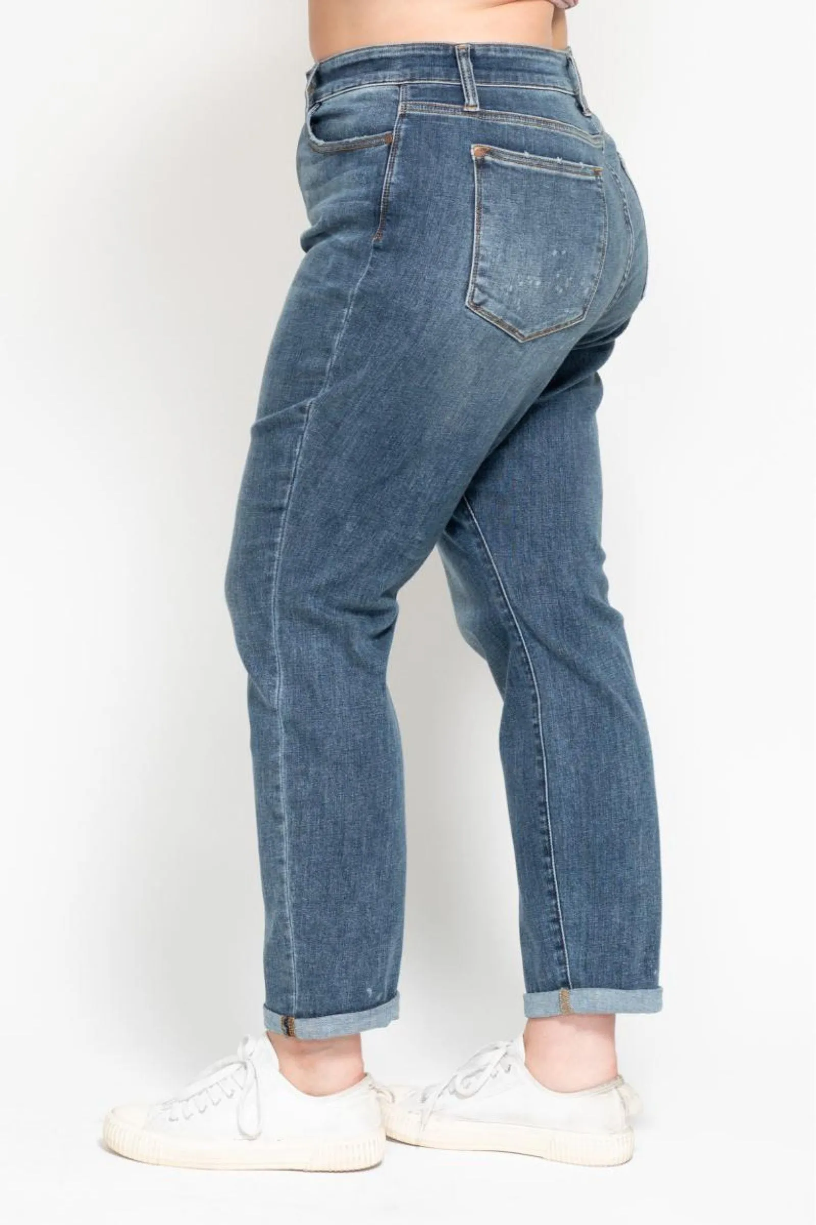 Judy Blue Reg/Plus High Waist Bleach Splash Boyfriend Jeans