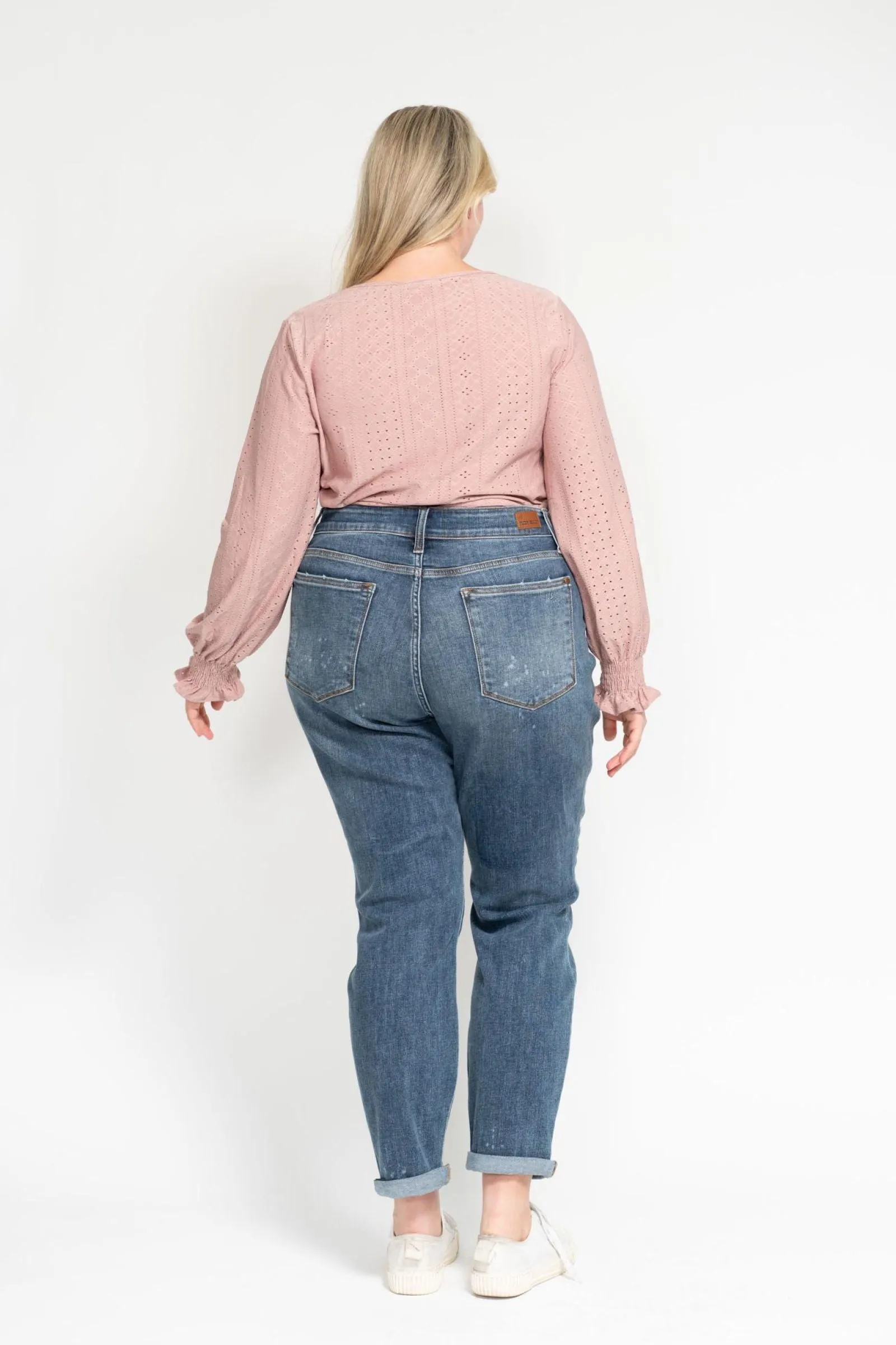 Judy Blue Reg/Plus High Waist Bleach Splash Boyfriend Jeans