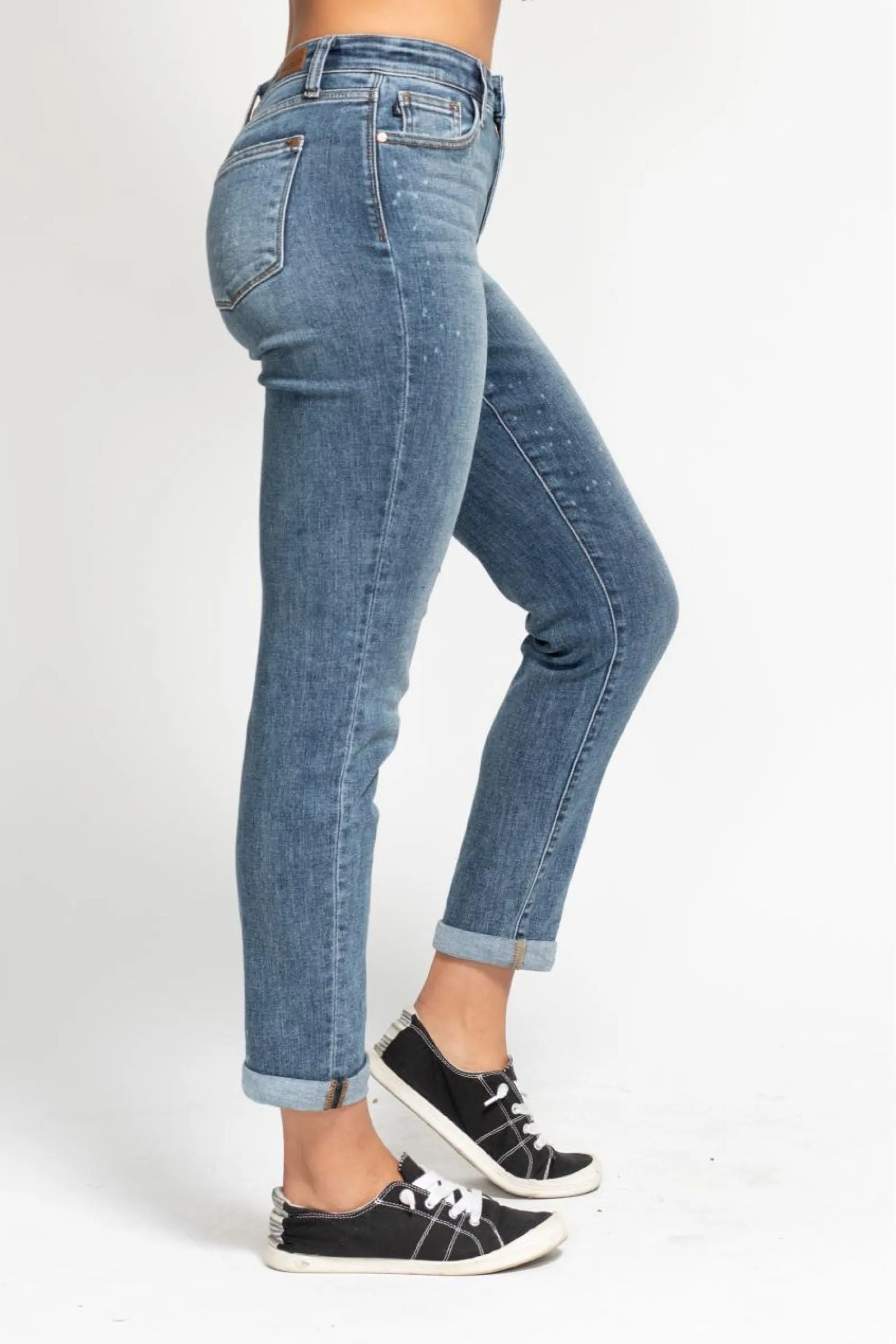 Judy Blue Reg/Plus High Waist Bleach Splash Boyfriend Jeans