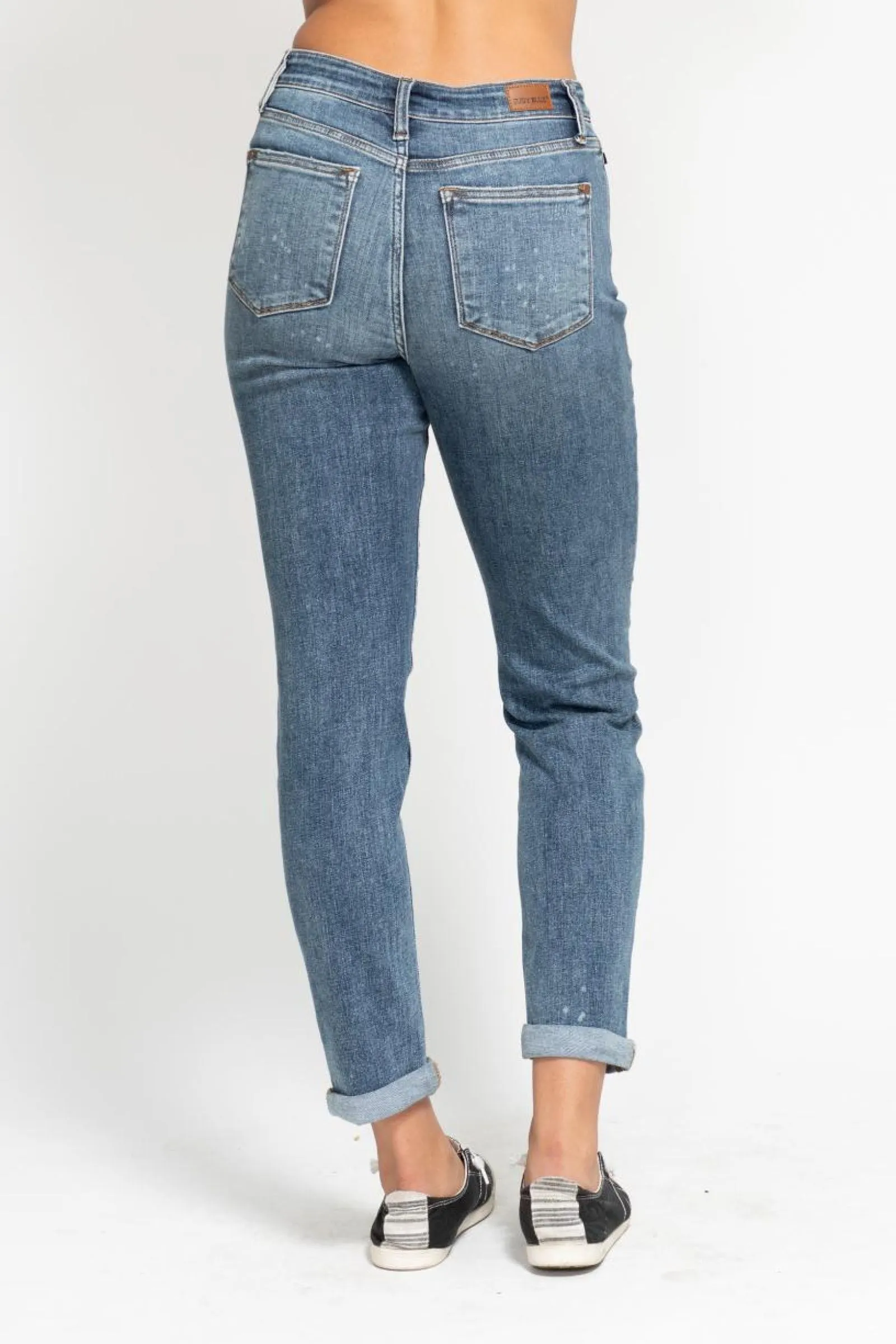 Judy Blue Reg/Plus High Waist Bleach Splash Boyfriend Jeans