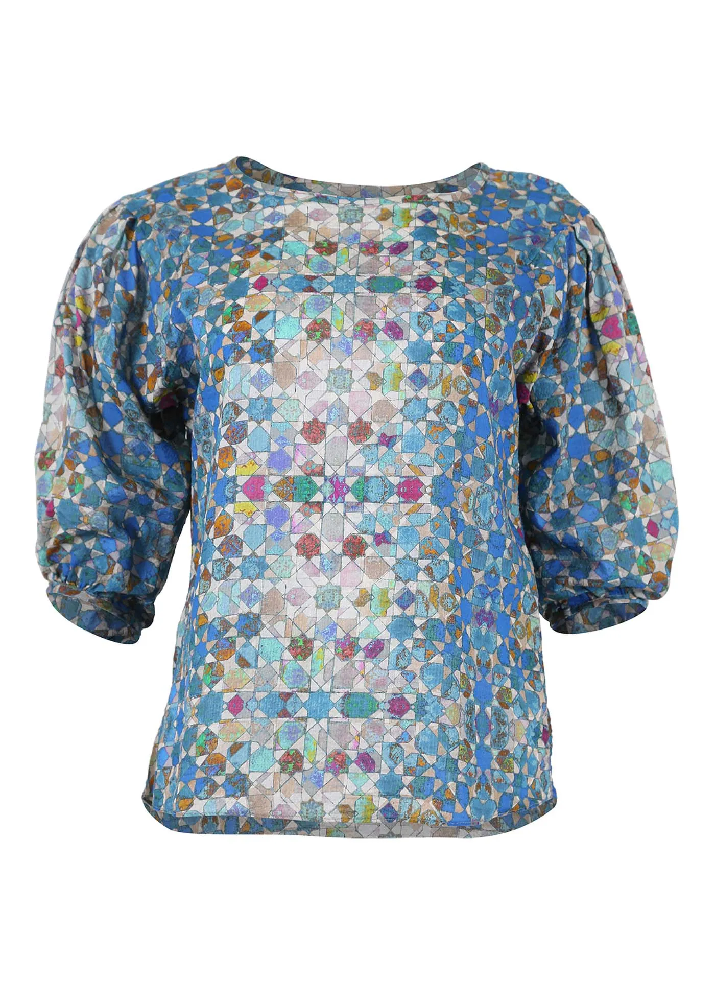 Kaleidoscope Blouse Blue in Seersucker