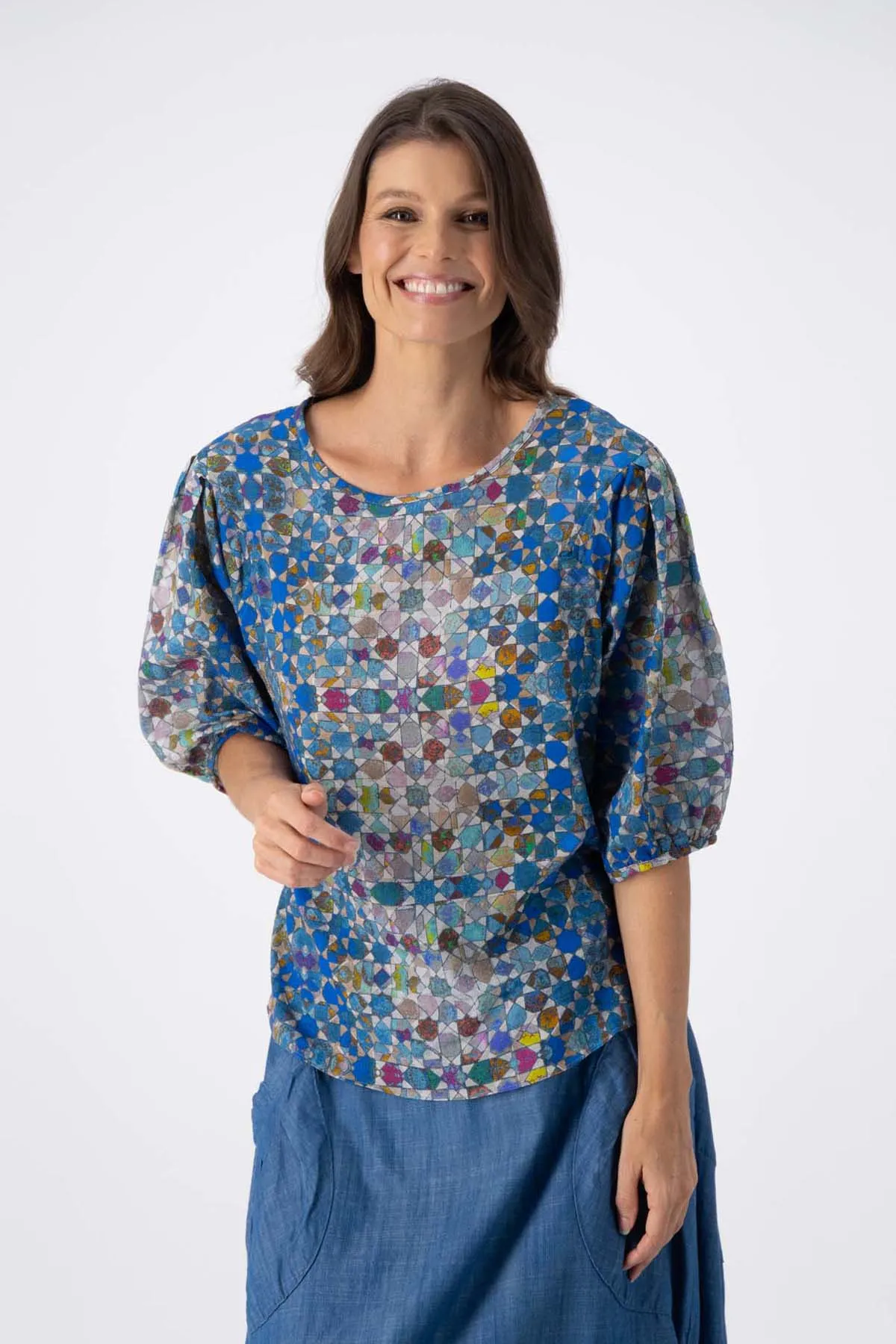 Kaleidoscope Blouse Blue in Seersucker