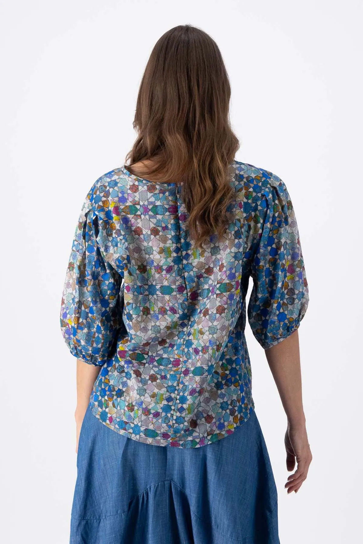 Kaleidoscope Blouse Blue in Seersucker