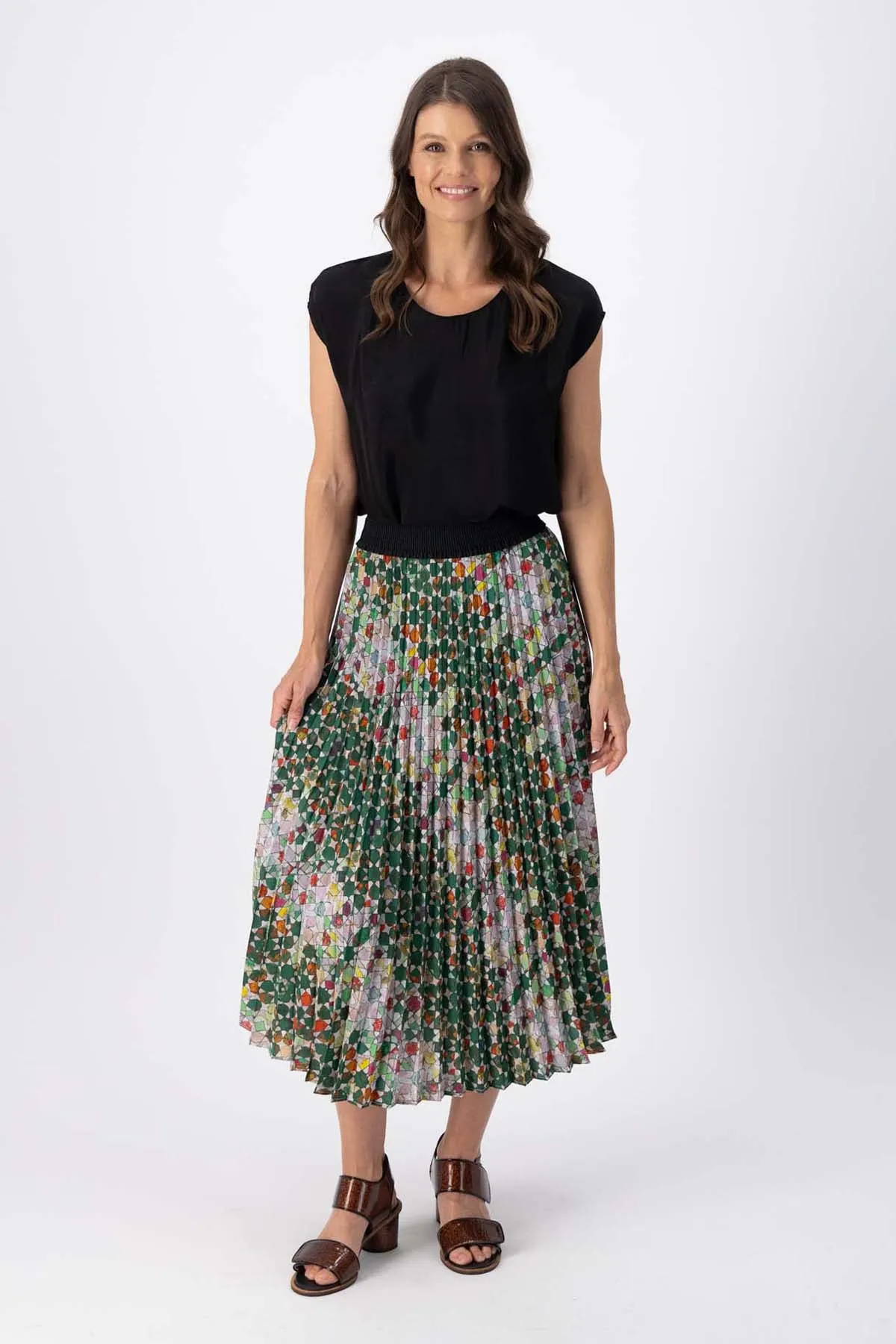 Kaleidoscope Pleated Skirt Green | Pre-Order