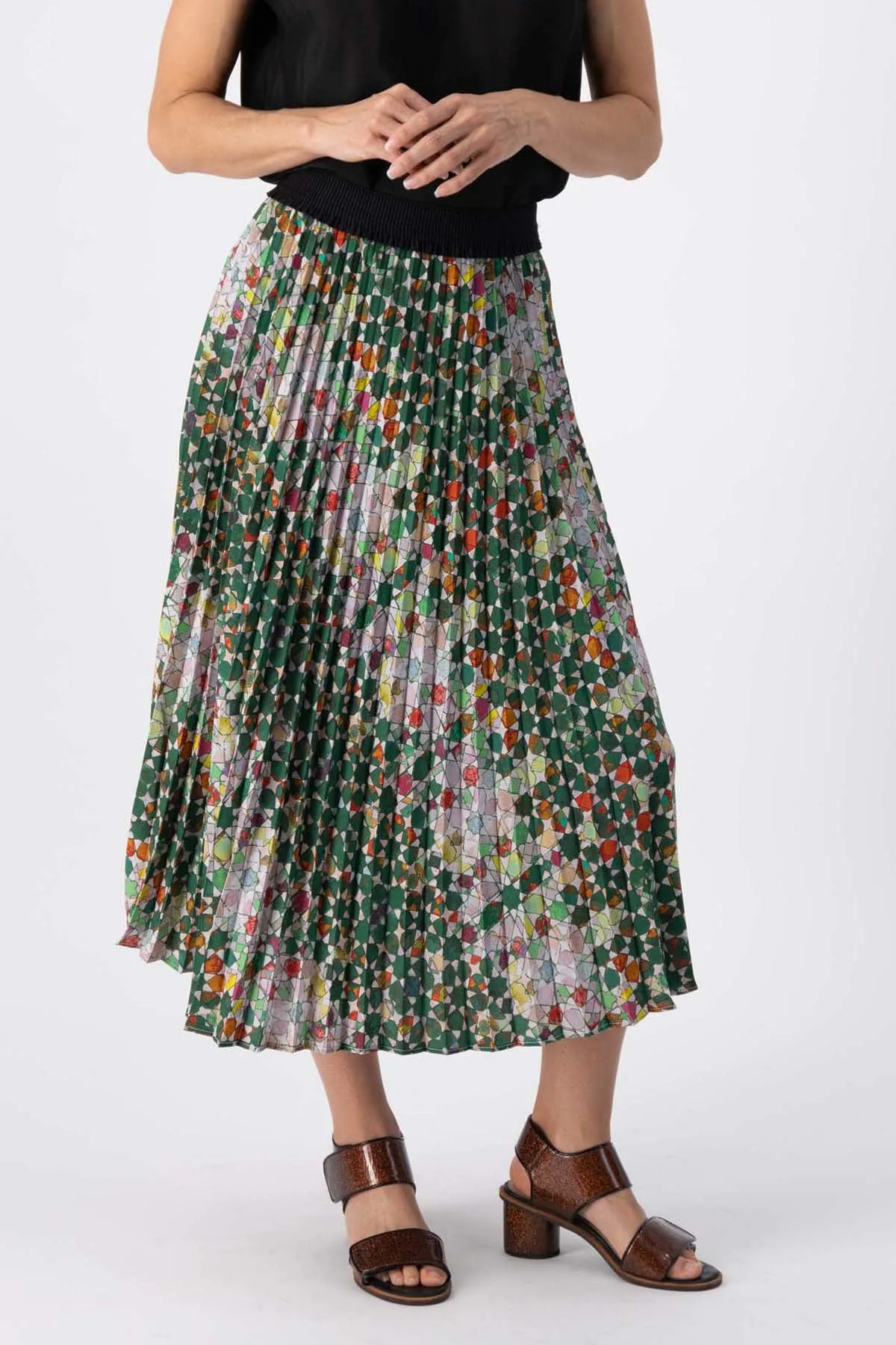 Kaleidoscope Pleated Skirt Green | Pre-Order