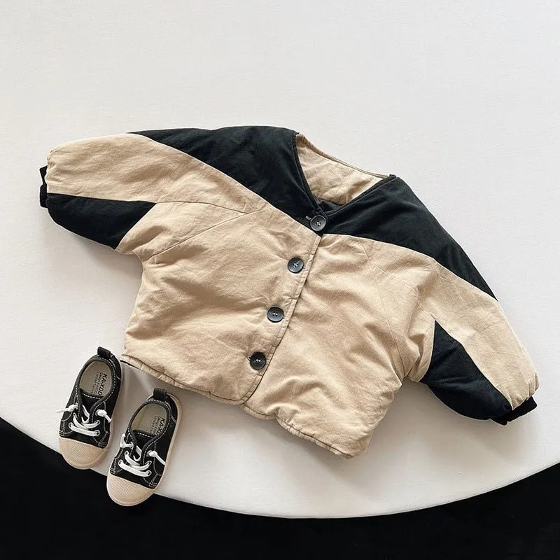 Khaki & Black Button-Up Patchwork Jacket