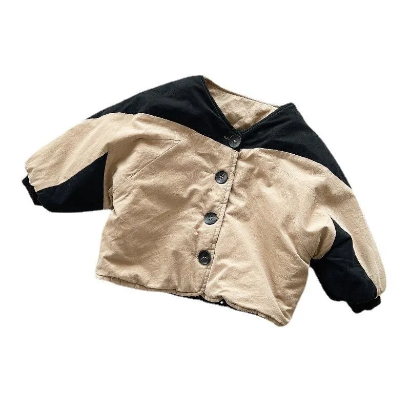 Khaki & Black Button-Up Patchwork Jacket