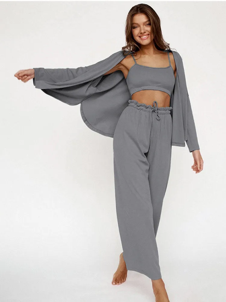 Knitted Cardigan Camisole Sexy Pajama Set