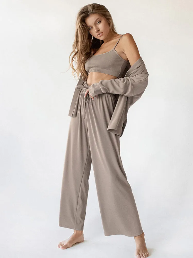 Knitted Cardigan Camisole Sexy Pajama Set