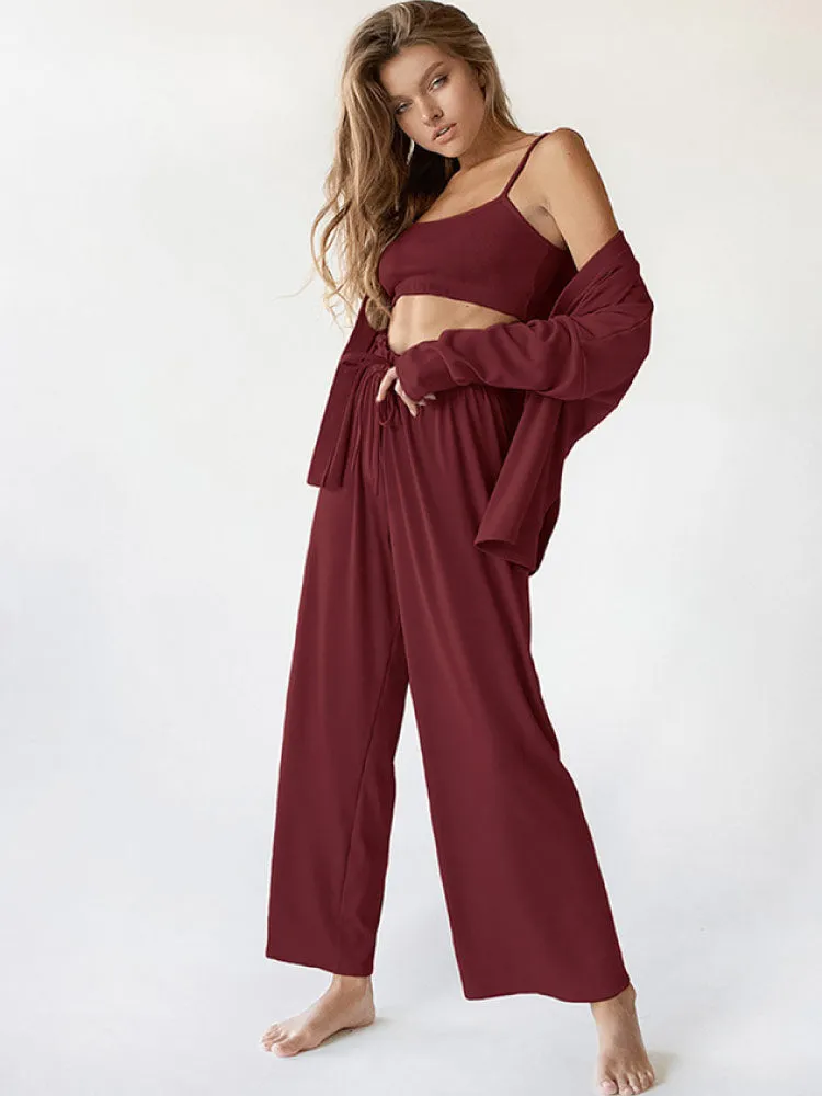 Knitted Cardigan Camisole Sexy Pajama Set