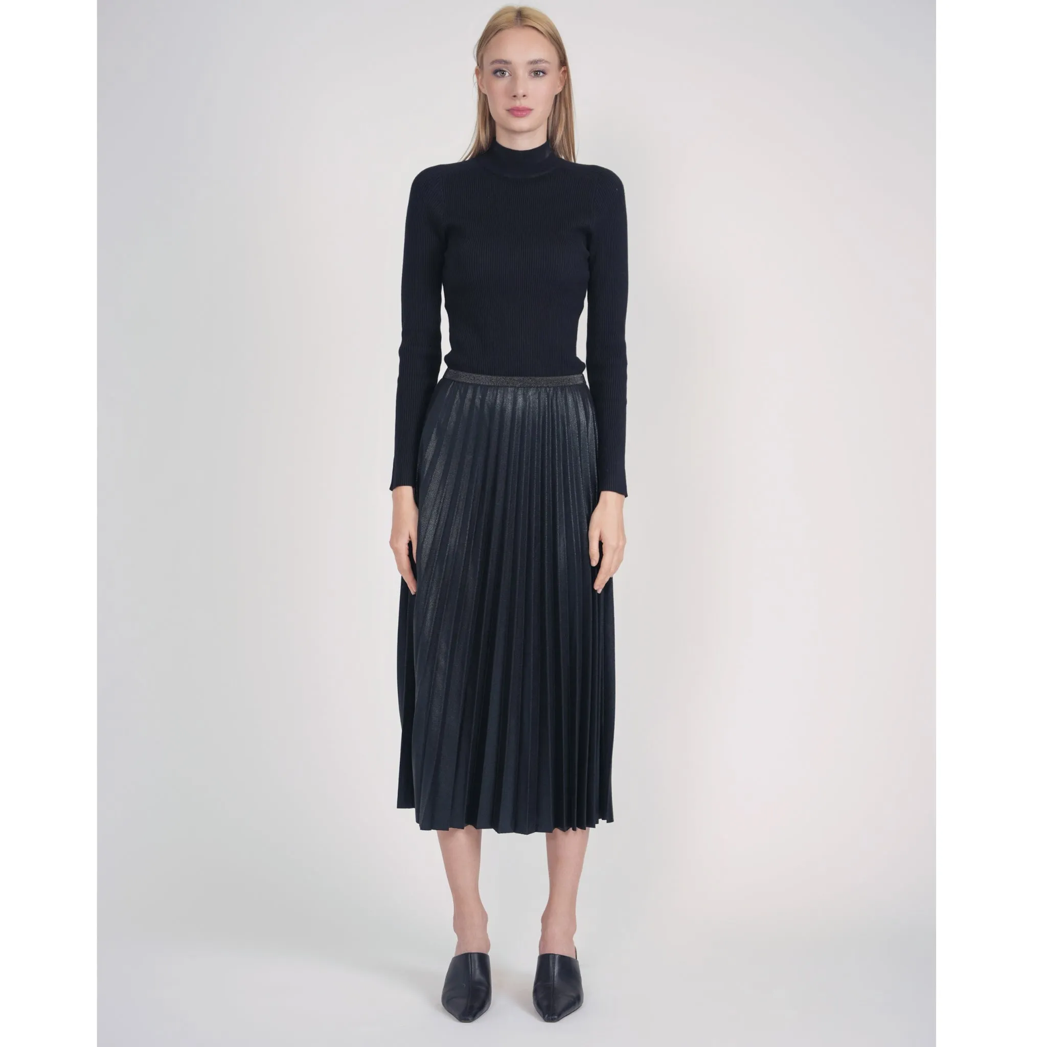 Leather Pebble Printed Pleated Skirt by Yal