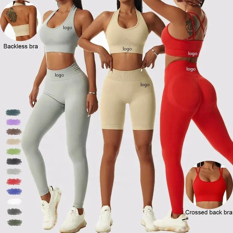 Leggings Yoga Set for Women - Seamless Bra Top and Scrunch Leggings Fitness Sport Suit