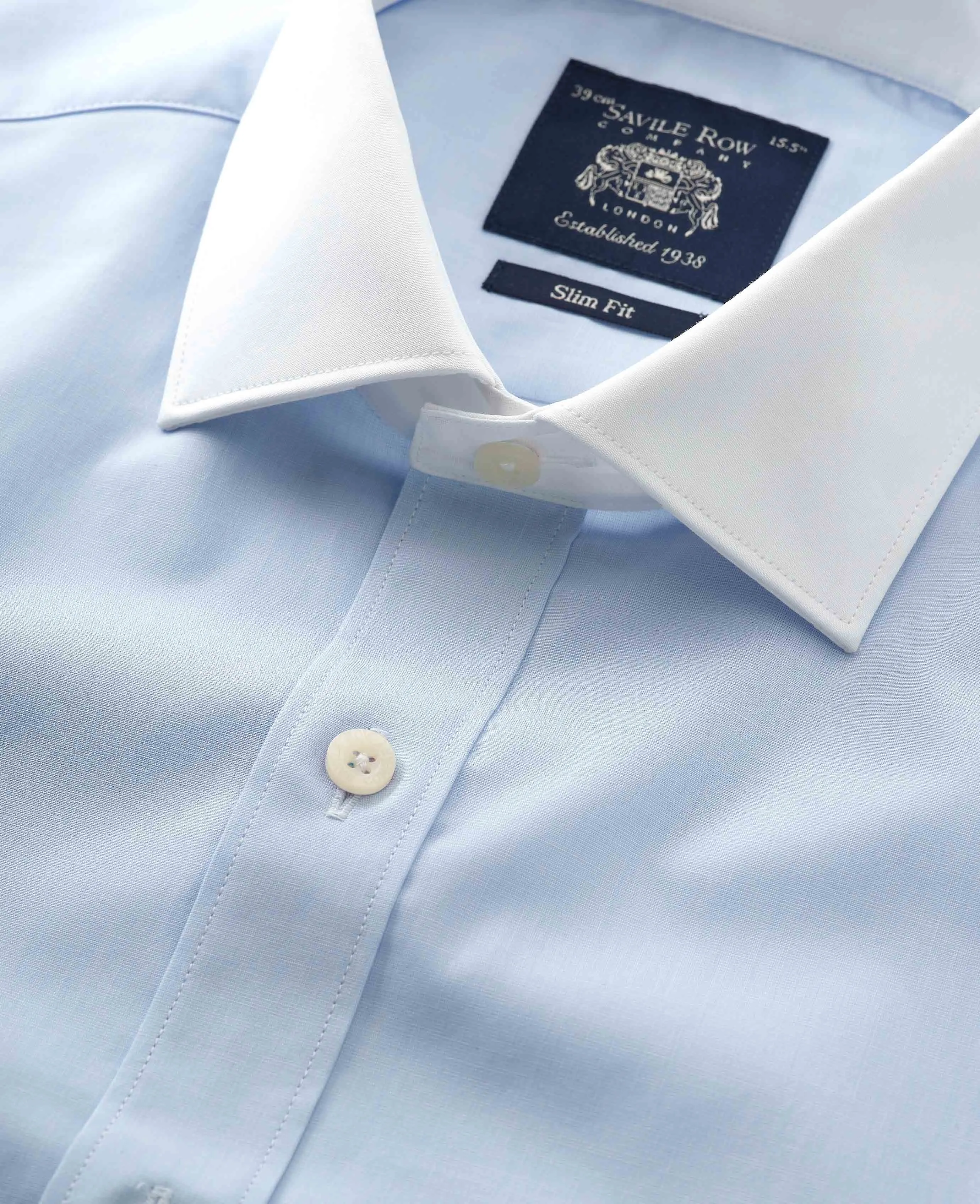 Light Blue Slim Fit Contrast Collar Shirt - Double Cuff