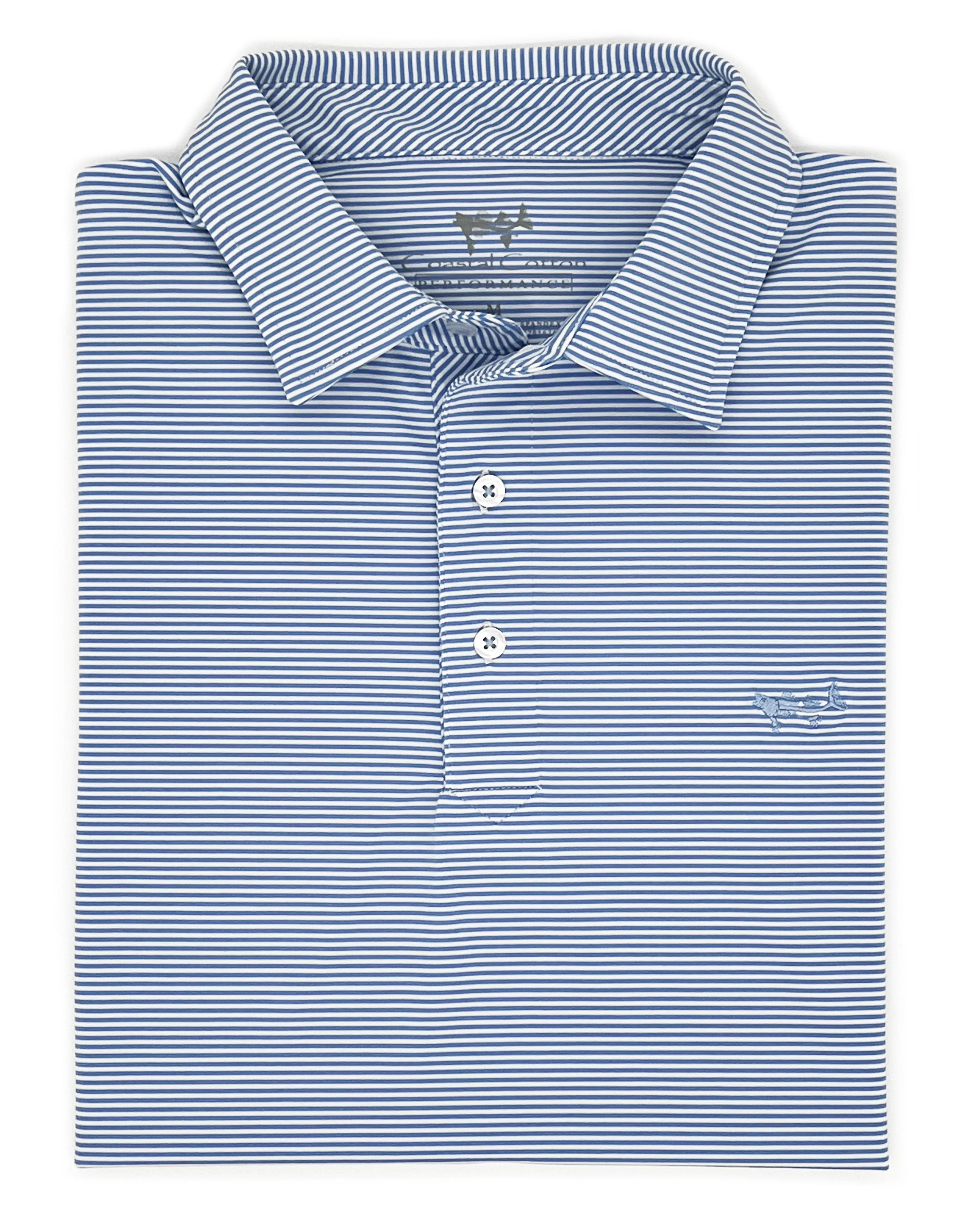 Light Blue Stripe Performance Polo