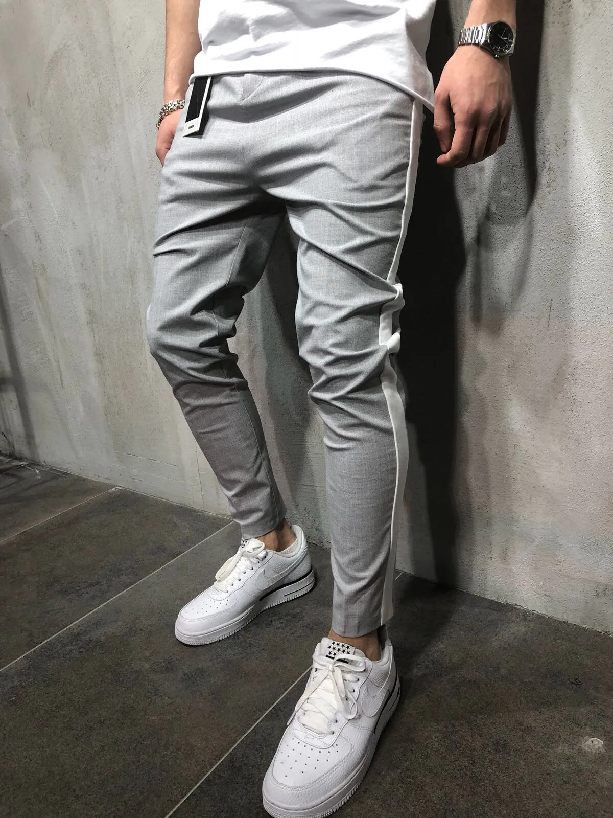 Light Gray Side Striped Casual Jogger Pant A111 Streetwear Jogger Pants