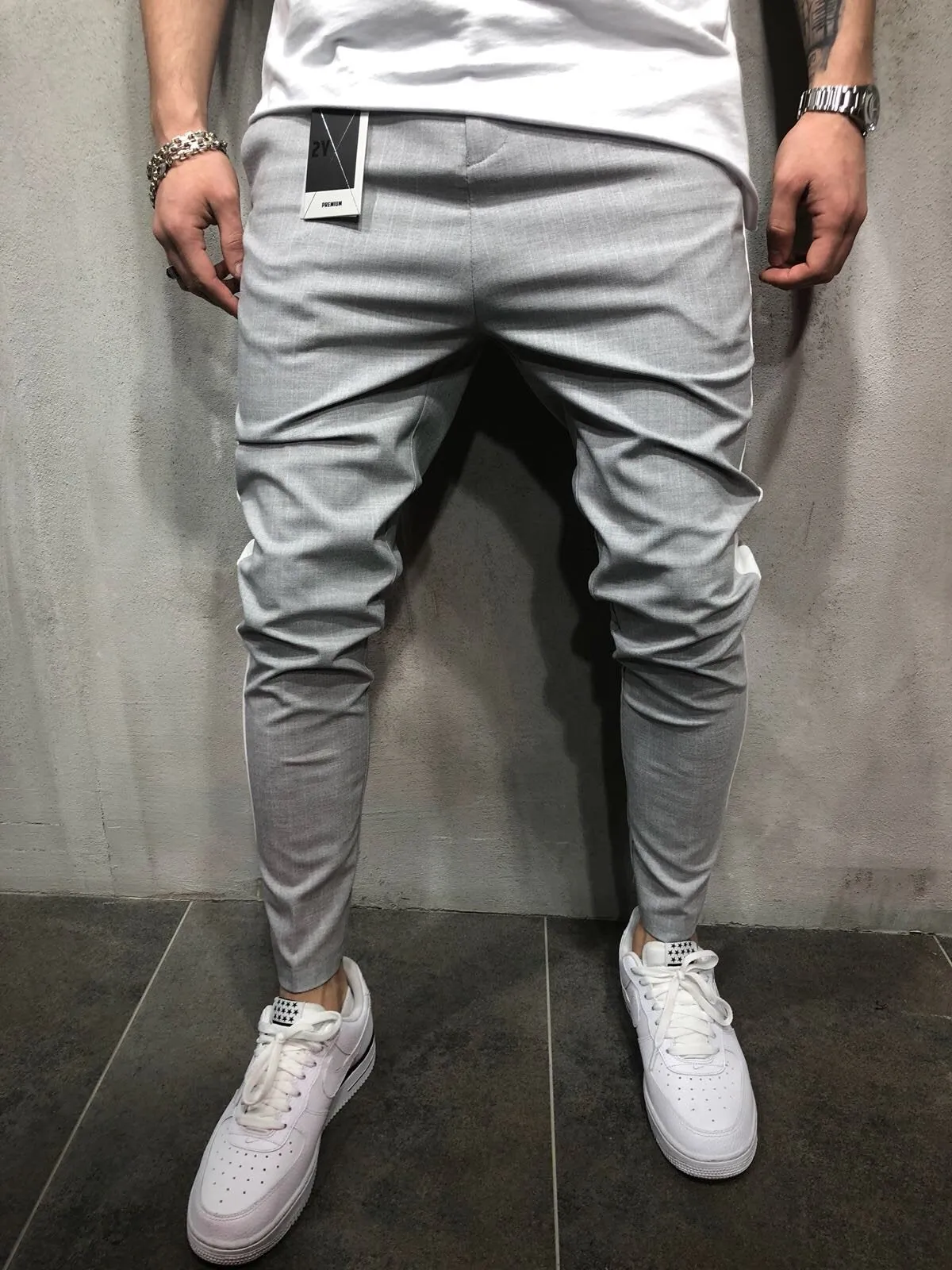 Light Gray Side Striped Casual Jogger Pant A111 Streetwear Jogger Pants