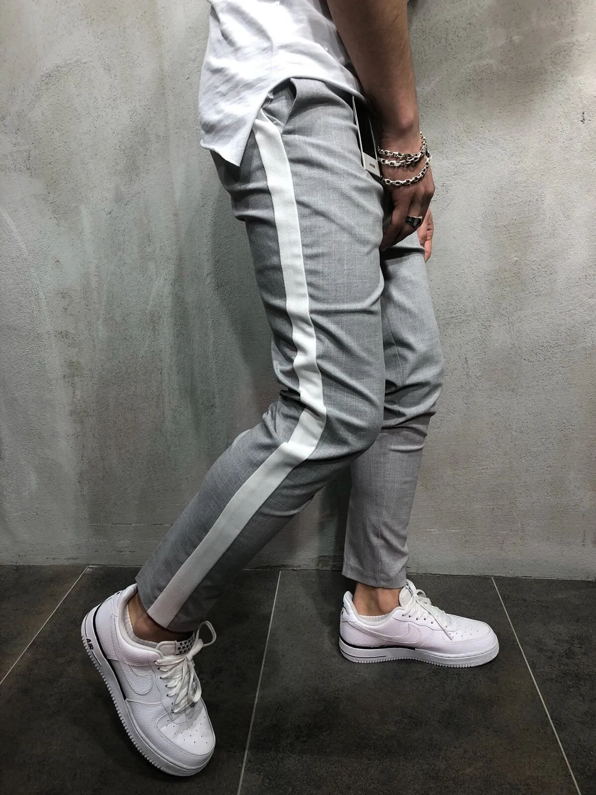 Light Gray Side Striped Casual Jogger Pant A111 Streetwear Jogger Pants