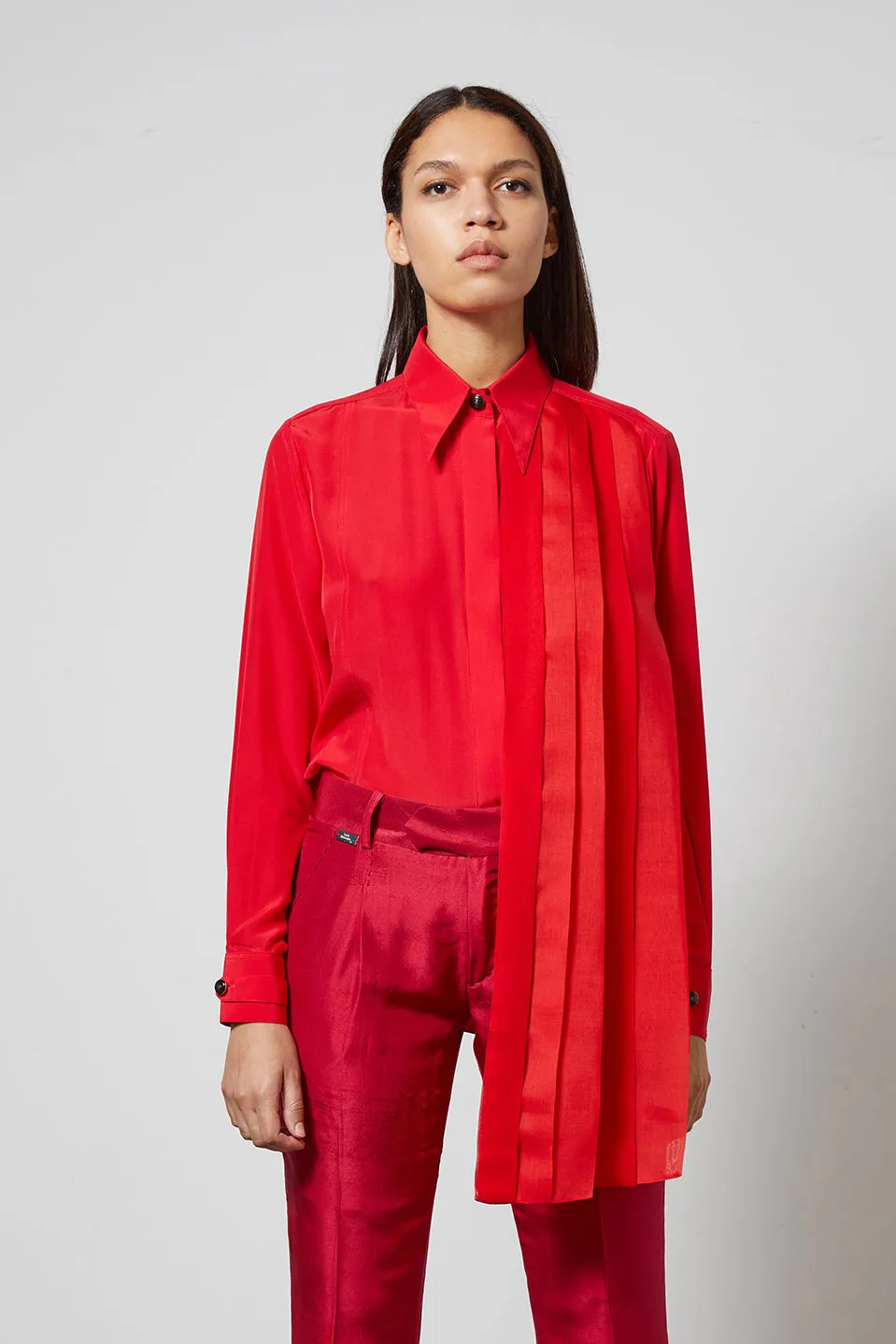 LUXEMBOURG red - silk pleated shirt