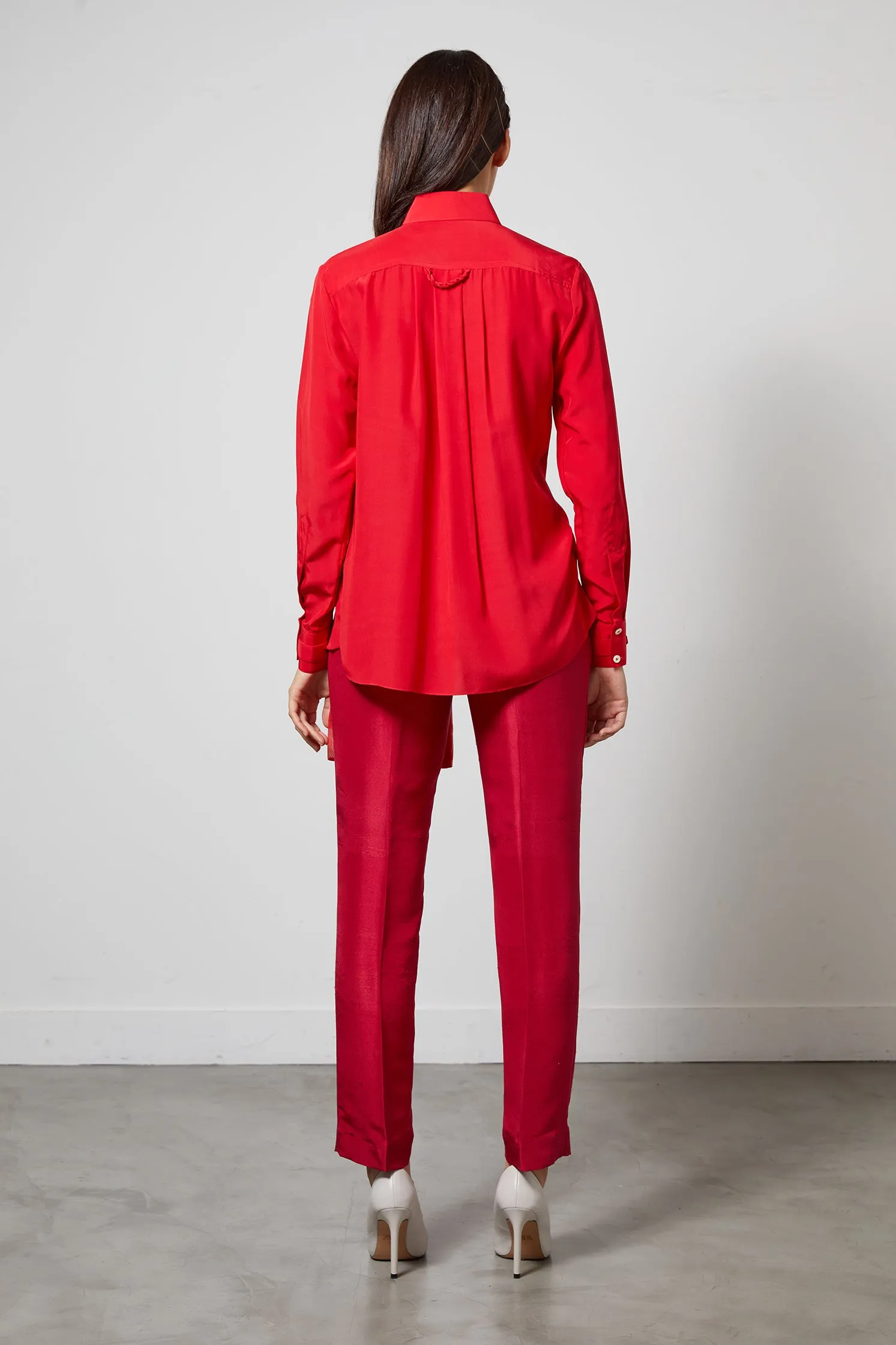 LUXEMBOURG red - silk pleated shirt