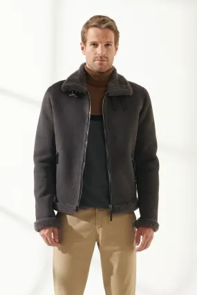 Men Aviator Grey Shearling Jacket