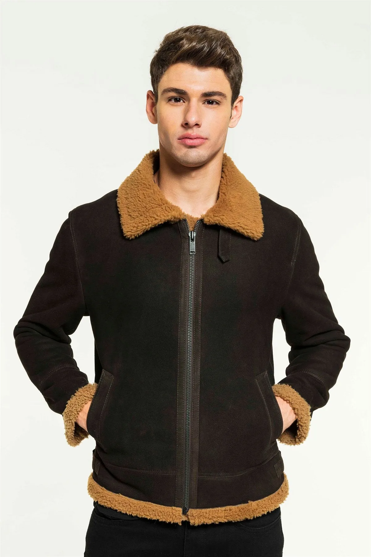 Men Aviator Toffee Shearling Jacket