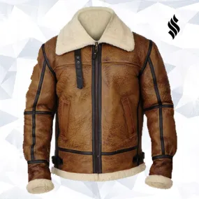 Men Brown B3 Bomber Shearling Jacket