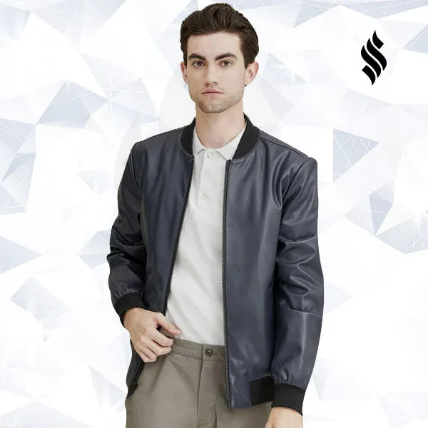 Men Faux Leather Bomber Jacket