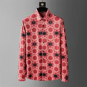 Men's Printed Geometric Pattern Shirt: Long Sleeve Slim Fit for Casual, Business, and Party Dressing