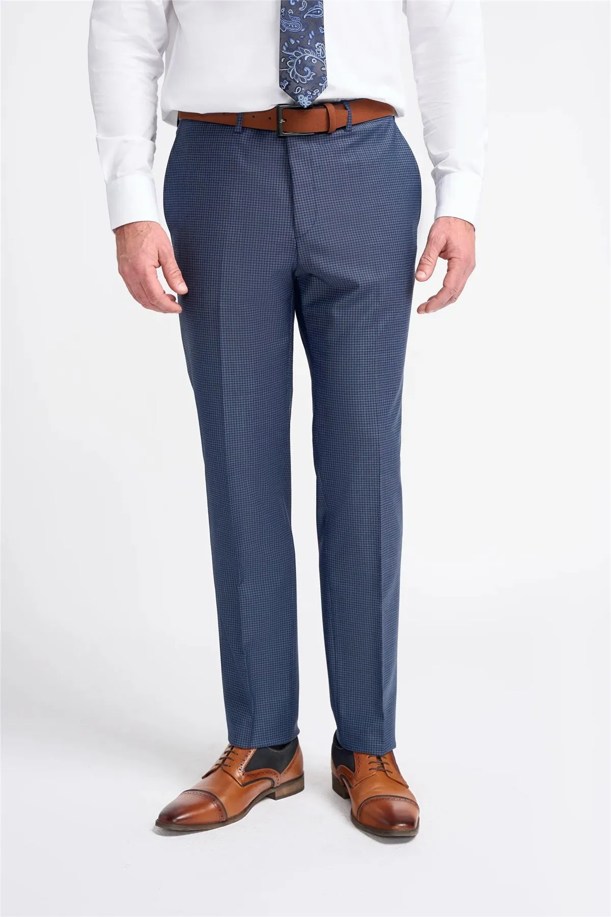 Men's Trousers Navy Check Formal Suit Pants