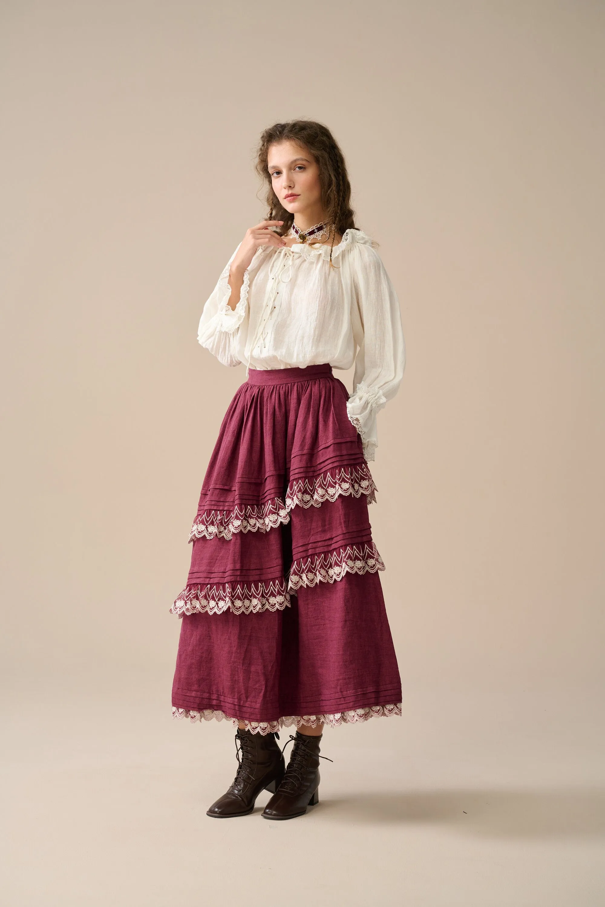 Monica 13| layered linen skirt with lace