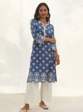 Mulmul Cotton Arpora Navy kurta