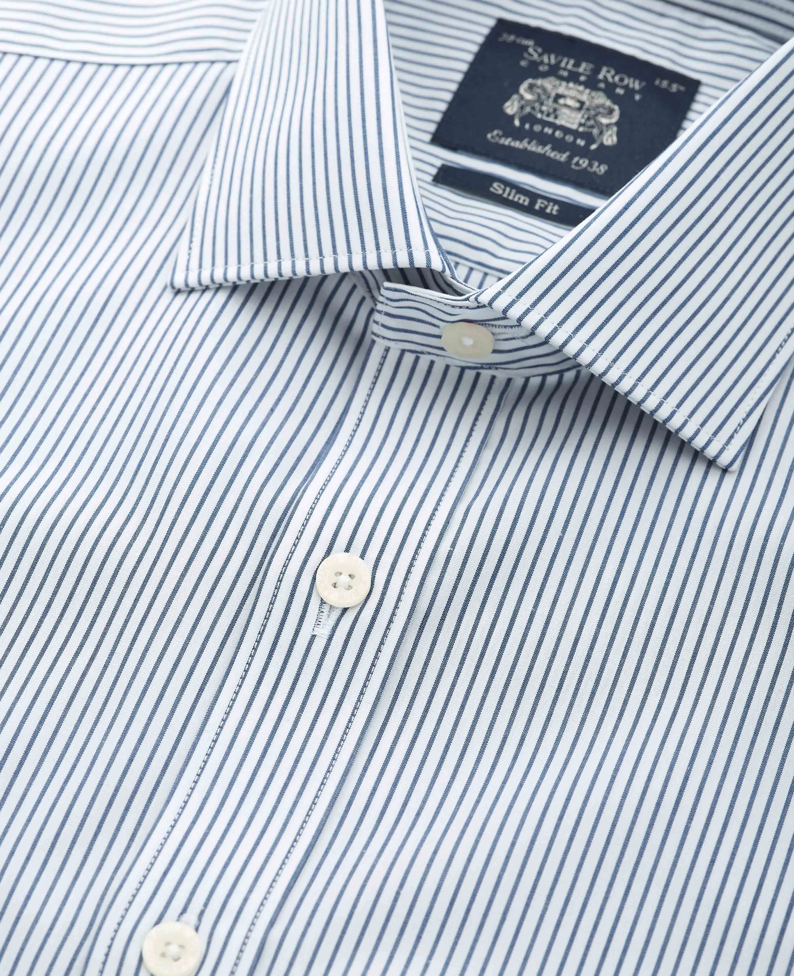 Navy Fine Stripe Slim Fit Formal Shirt - Single Cuff