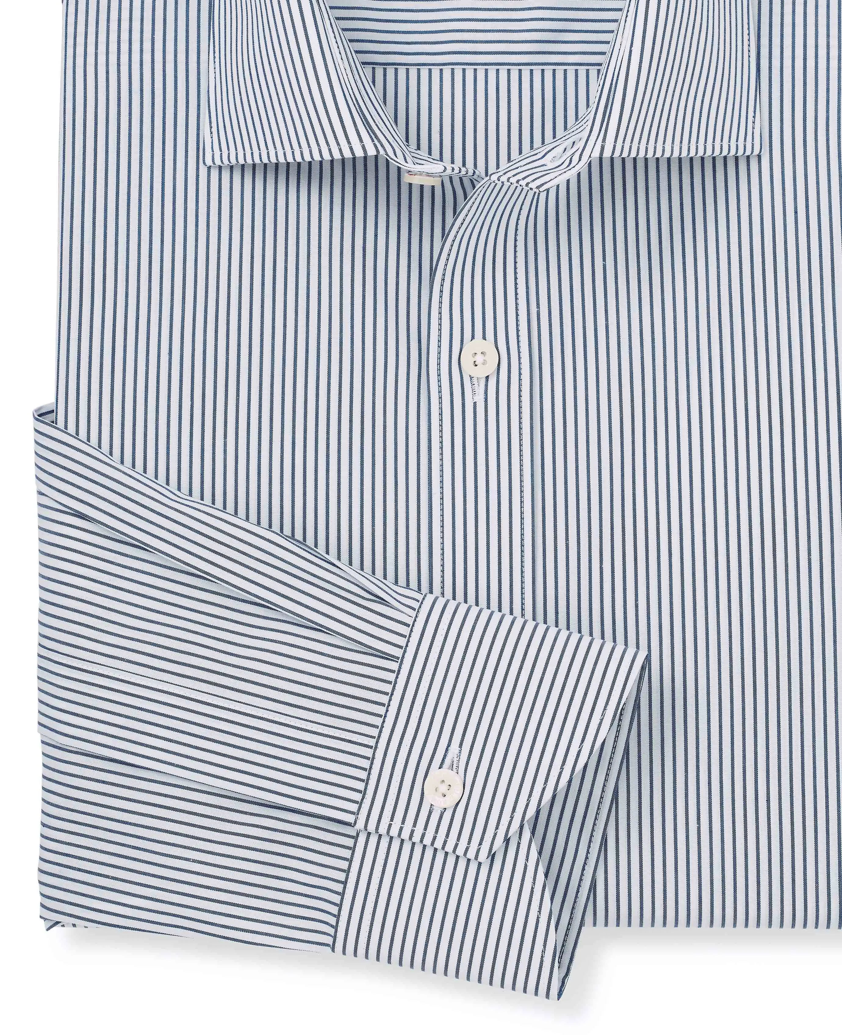 Navy Fine Stripe Slim Fit Formal Shirt - Single Cuff