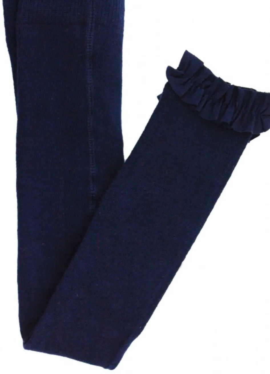 Navy Footless Ruffle Tights