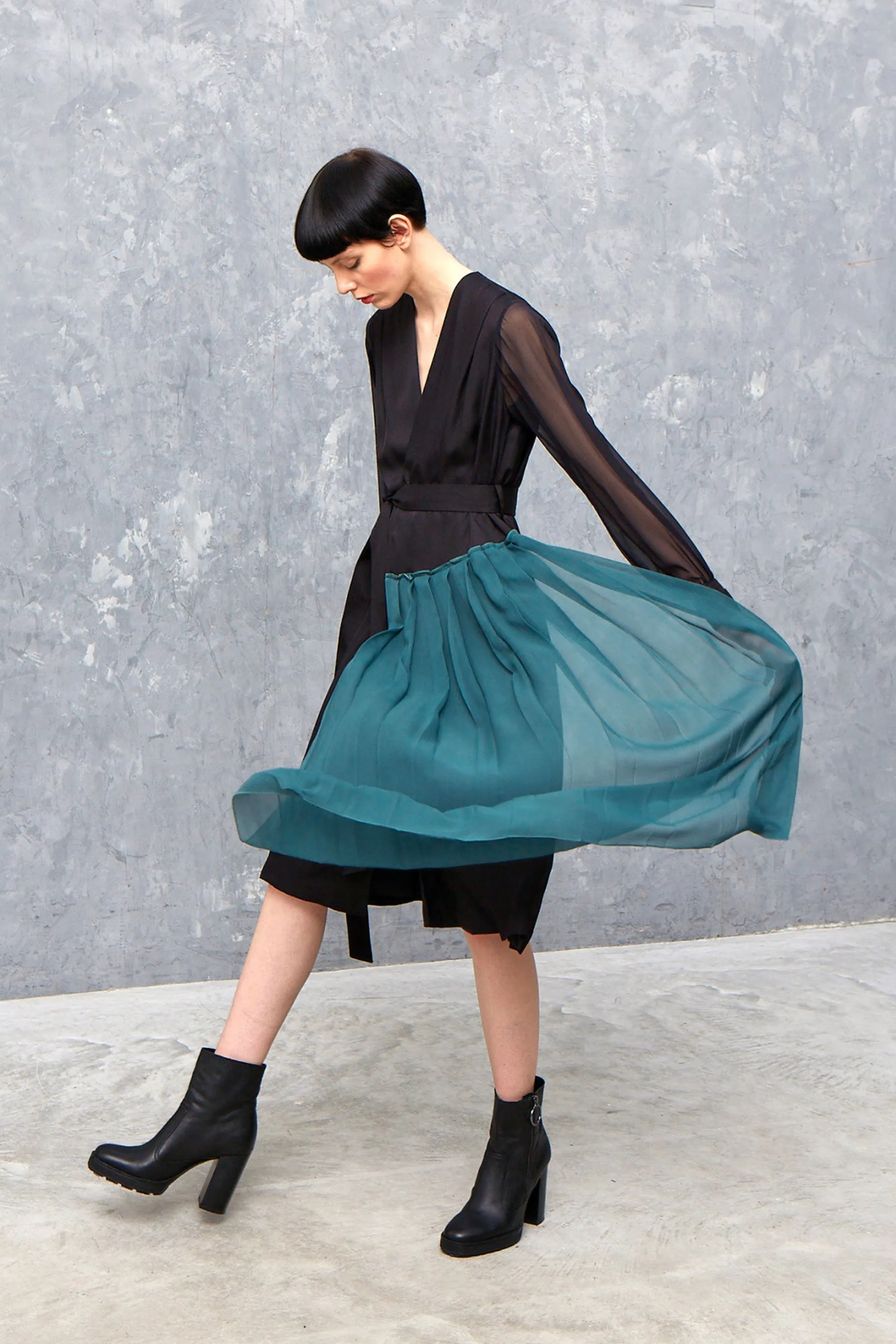 OSSIAN black - silk wrap pleated dress