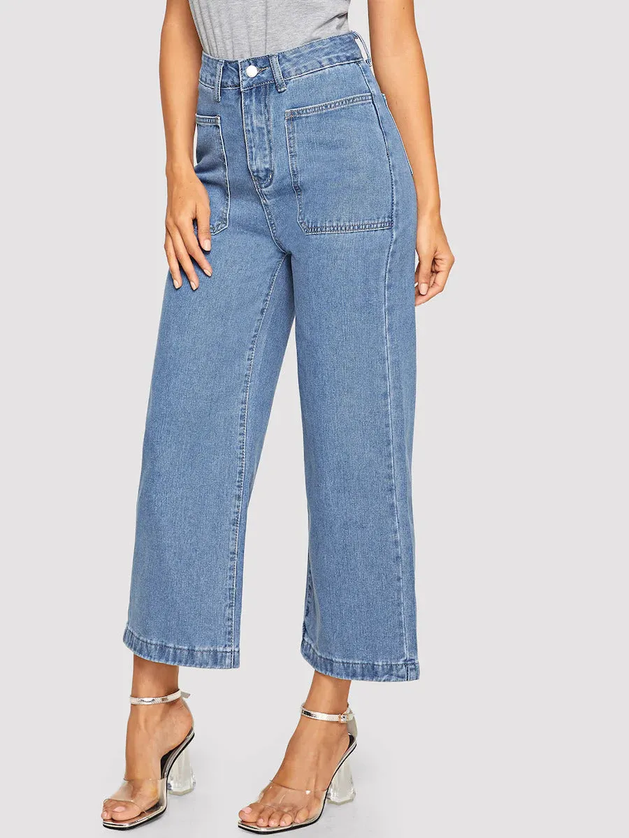 Patch Pocket Wide Leg Denim