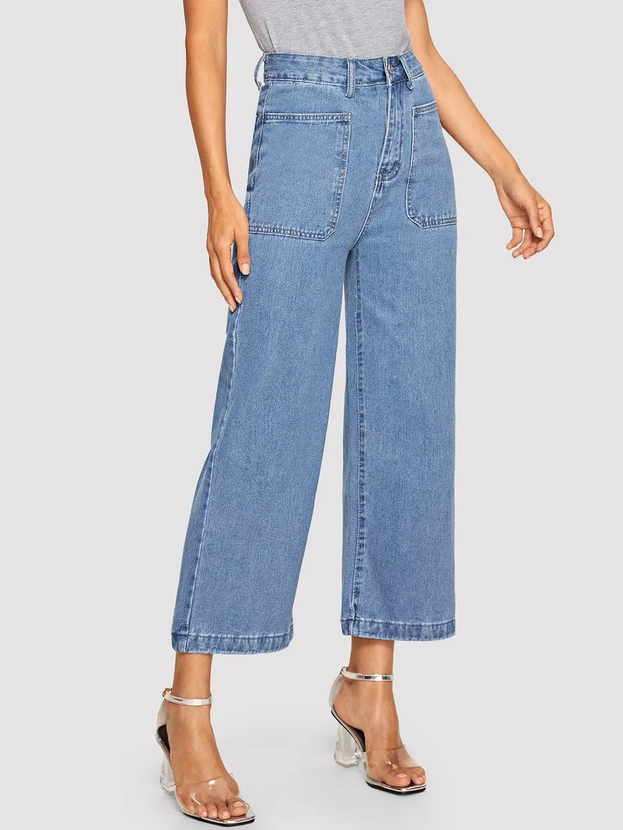 Patch Pocket Wide Leg Denim