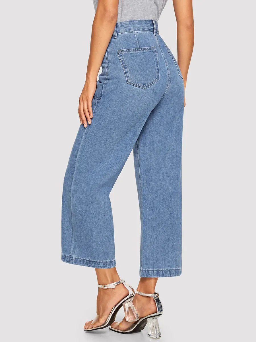 Patch Pocket Wide Leg Denim