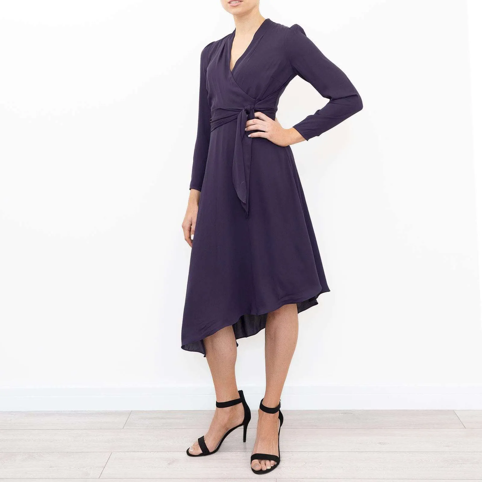 Phase Eight Justine Cross Wrap Long Sleeve Purple Short Dress