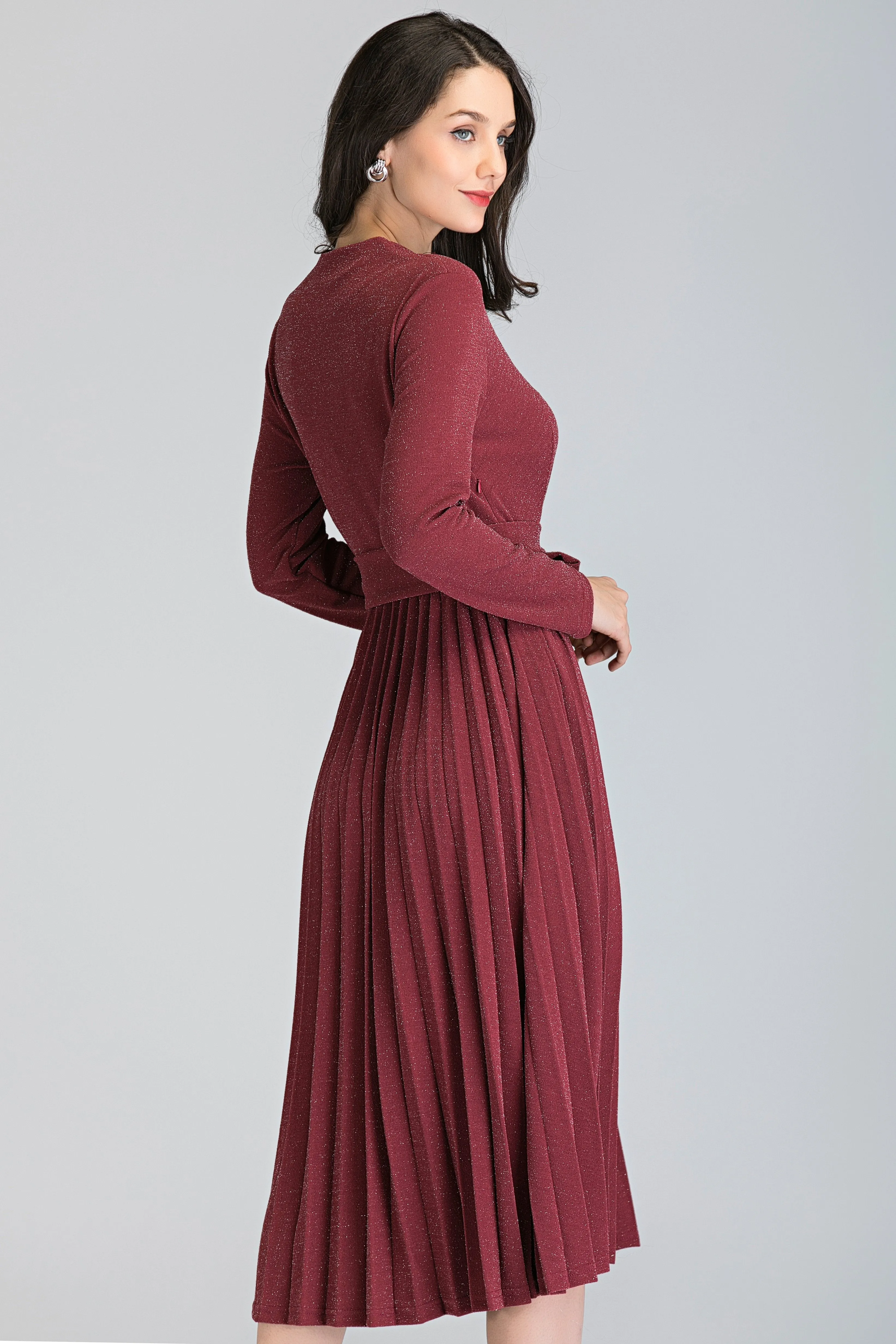 Pink Diamond Pleated Midi Dress